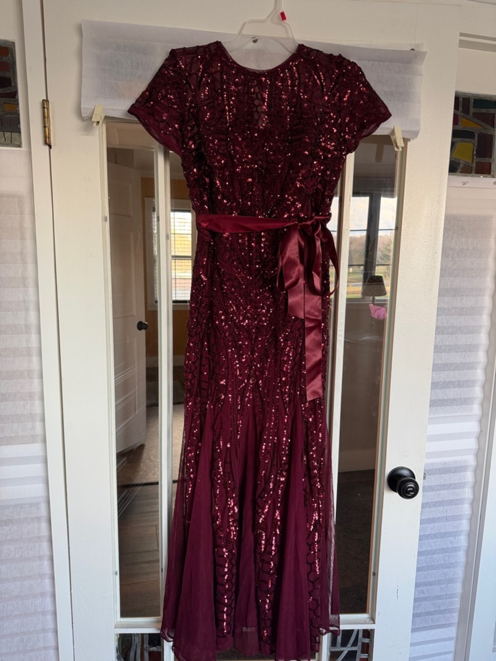 R&M Richards Burgundy Sequin Dress